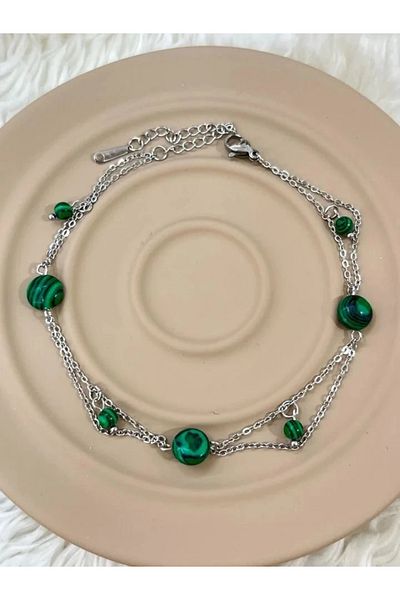 DuhaDTM Steel Silver Green Stone Anklet