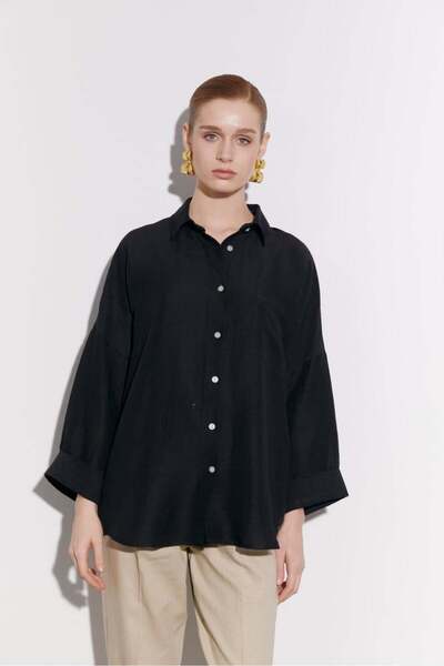 Fast Perry Kadın Keten Düşük Omuz Oversize Gömlek