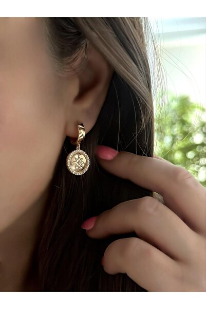 MyladyAccessoriess Zirkon Taş Detaylı Yuvarlak Pllaka Sallantılı Minimal Küpe