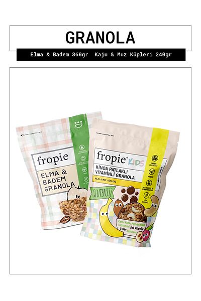 FROPİE Fropie Apple Almond and Kids Cashew Banana Cubes Granola Pack X2