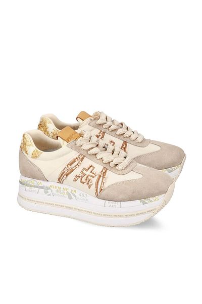 Premiata 7375 Beige + Oran Night Oil Washable Technology for Taking Steps Forward in Dark Stone