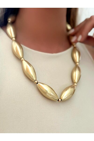 MyladyAccessoriess Badem Plaka Sıralı Topçuk Detay Kolye (60 Cm)