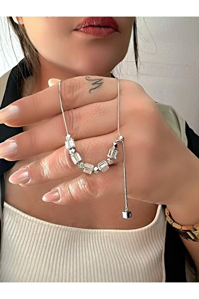 MyladyAccessoriess Baget Taş ve Küpe Detaylı Gümüş Kaplama Kolye