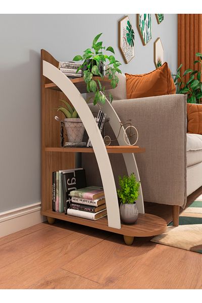 ARTLY 3-Tier Wooden Shelf Organizer Decorative Style for Living Room and Home Natural Brown with Off-White 75.5*29.5*70