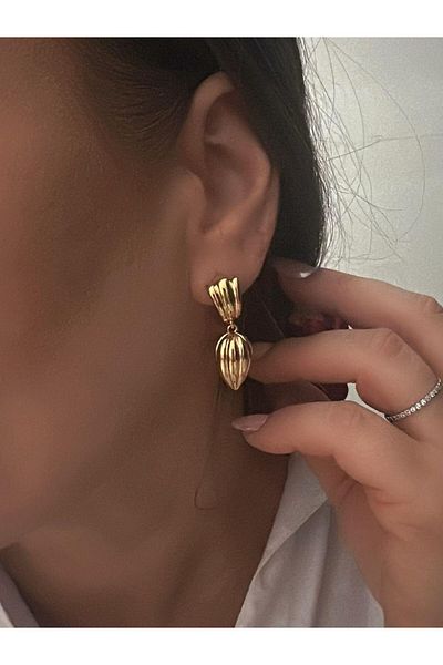 MyladyAccessoriess Special Series Curved Serrated Plate Detailed Dangle Drop Earrings