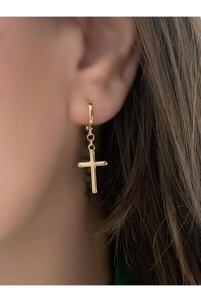 MyladyAccessoriess Çelik Unisex Sallantılı Haç Küpe