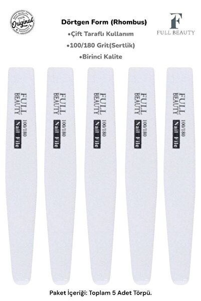 Full Beauty 5 Adet Çift Taraflı Kağıt Tırnak Törpüsü - 100/180 Grit - Protez ...