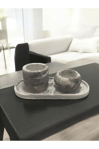 Mireon Decor Decorative Natural Stone 3-Piece Presentation Set with Marble Pattern