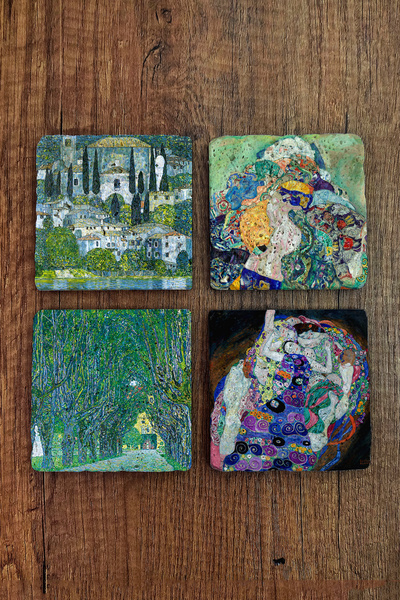 Begoloni Stone Decor Doğal Taş Bardak Altlığı - Gustav Klimt Eserleri Baskılı...