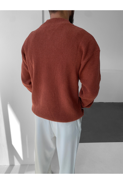 NO1 KONSEPT Brick Color Half Zipper Knitwear Thessaloniki Fabric Sweater