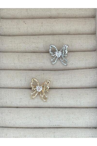 MyladyAccessoriess Kalp Baget Taş Detaylı Kelebek Kıkırdak Küpesi Gümüş