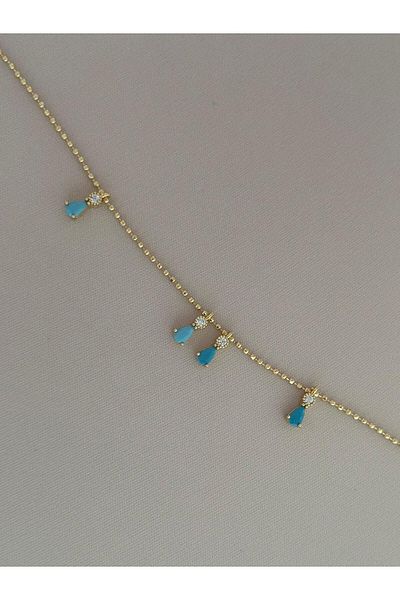 MyladyAccessoriess Blue Brass Plated - Drop and Heel Chain Detailed