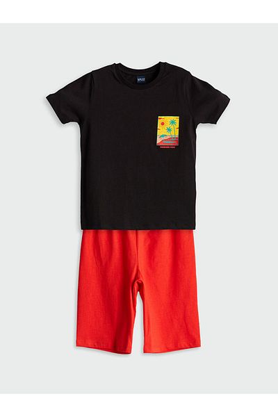 LC Waikiki Lcw Eco Black Bicycle Collar Male Child Shorts Pajamas Set