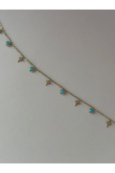 MyladyAccessoriess Blue Bead and Polar Star Detailed State (Brass Plated)