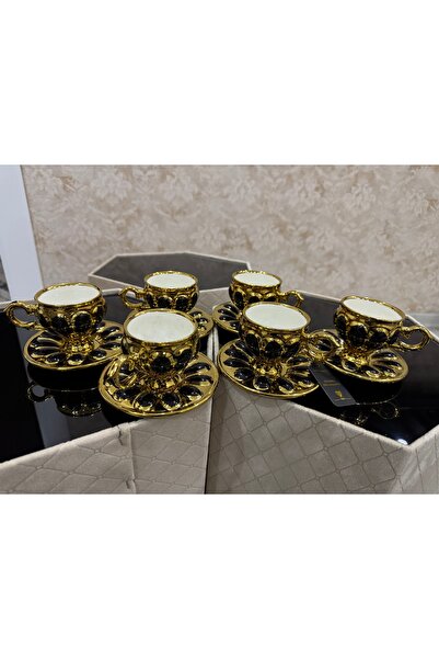 AHLE HOME 6 KİŞİİK PAPATYA DESENLİ LÜKS PORSELEN KAHVE FİNCAN