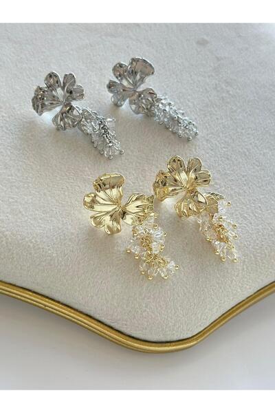 MyladyAccessoriess Sallantılı Parlak Topçuk Detay Çiçek Küpe (Çelik) Gümüş