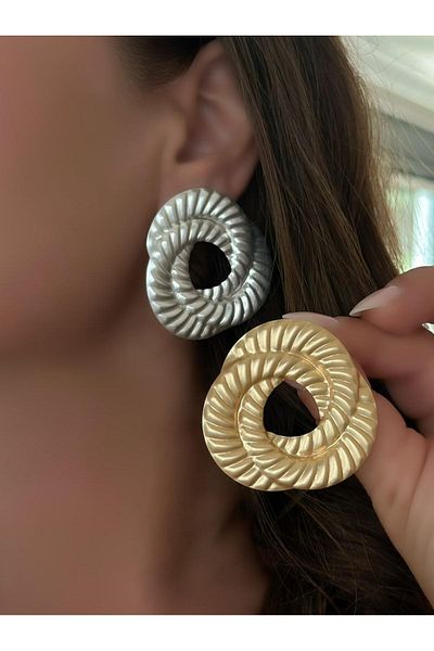 MyladyAccessoriess Silver Color Circle Earrings - Matte Plate Pattern, Brass Plated