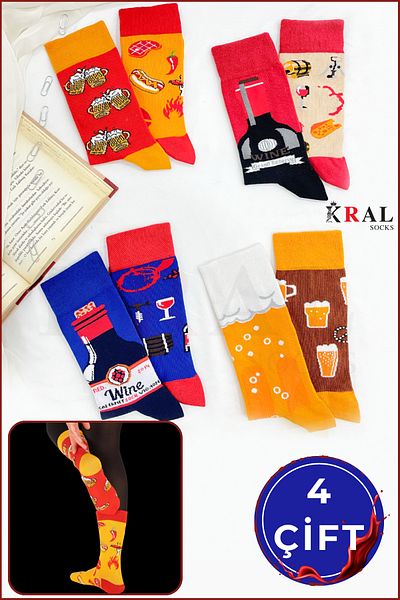 KRAL SOCKS Γυναικείες - Ανδρικές (4 ΖΕΥΓΑ) Σετ βαμβακερές κάλτσες κατά του ιδρώτα χωρίς ραφές-2
