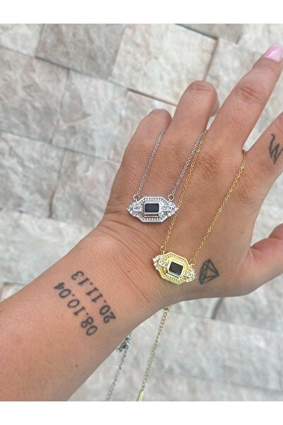 MyladyAccessoriess Zirkon Taş Detaylı Çelik Geometrik Kolye Gümüş