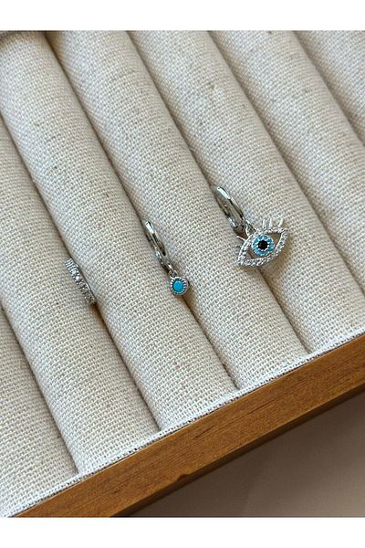 MyladyAccessoriess أقراط ذهبية اللون بحجر الزركون الثلاثي وتفاصيل العين