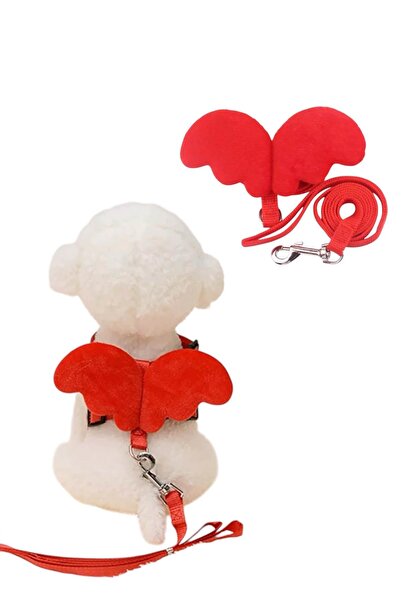 TAKIŞTIR Kırmızı Renk Kanat Figürlü Bel Göğüs Ayarlanabilir Kedi/Köpek Tasma