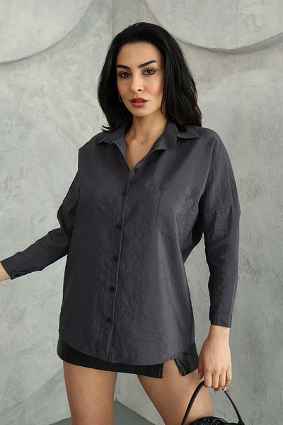 LE CARAMBOLE Γυναικείο πουκάμισο Anthracite Oversize με τσέπες με μανίκια τριών τετάρτων
