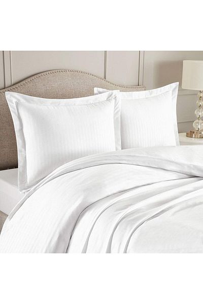 Kotonia Home Set of 2 Pillowcases Kotonia Home Hotel Damask Satin, thin stripes, Oxford frames, White, 40x40 cm