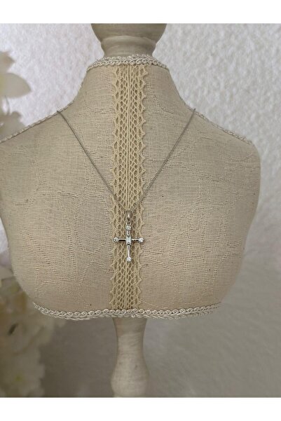 MyladyAccessoriess Özel Seri Baget Taş Detaylı Minimal Haç Unisex Çelik Kolye