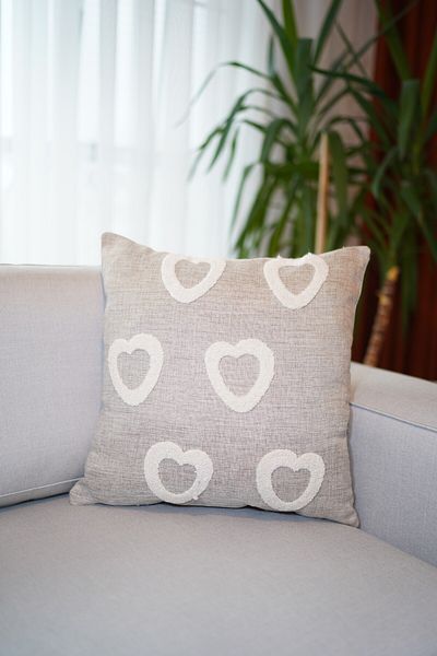 HomeSepet Punch Embroidered Linen Throw Pillow Cover with Heart Pattern (2 Pcs)