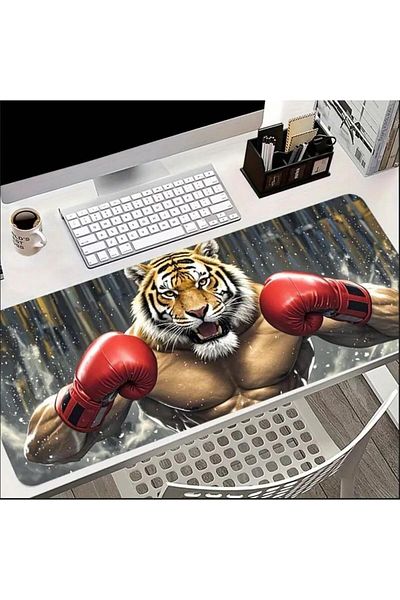 sgeteknoloji 70X30 cm Boxer Tiger Themed Non-Slip Base Speed Surface Player Mouse Pad Gaming
