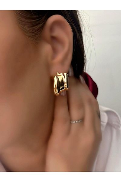 MyladyAccessoriess Curved Plate Detailed Hoop Earrings Silver