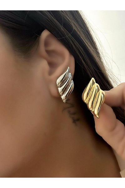 MyladyAccessoriess Serrated Plate Detailed Diamond Cut Vintage Earrings Silver