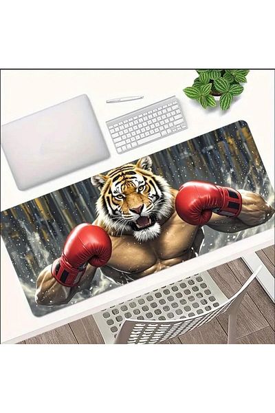 sgeteknoloji 70X30 cm Boxer Tiger Themed Non-Slip Base Speed Surface Player Mouse Pad Gaming