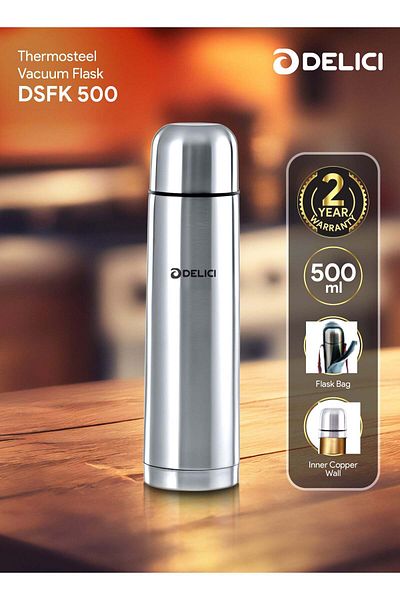 DELICI Thermosteel Vacuum Flask -dsfk 500, Stainless Steel Bottle 500ml, Double Walled, 100% Food Grade
