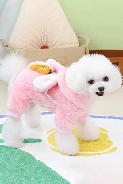 CAŞ DEKORASYON Pink Color Carrot Figured Bag Detailed Plush XXL Dog Jumpsuit