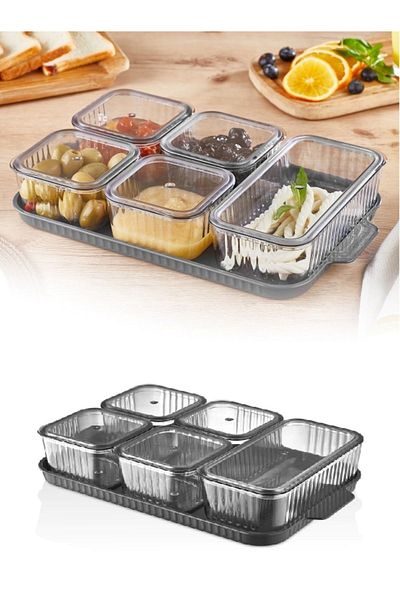 Mapple Home Crystal Breakfast Set with 5 Compartments Presentation Tray and Lid
