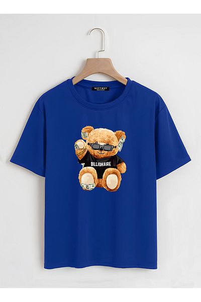 SOFTWAY Unisex Oversize Crew Neck Basic T-Shirt SAKS BLUE