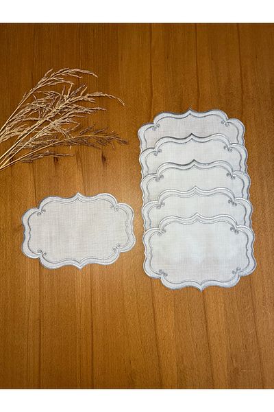 Smiling Home 6 Pieces Linen Silver Color Ivy Patterned Tray Cover