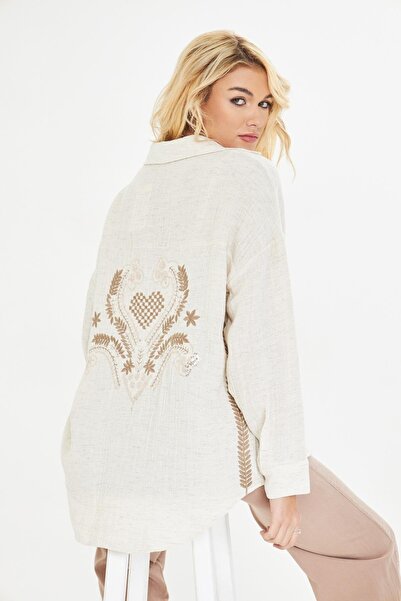 TIFFANY&TOMATO Nakışlı Keten Karışımlı Müslin Gömlek