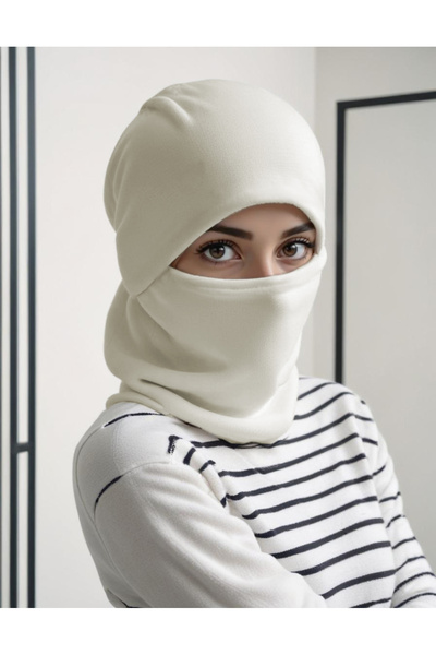 Mrey Unisex Ecru Fleece Balaclava, Thermal Winter Hat, Biker Helmet Inner Balaclava
