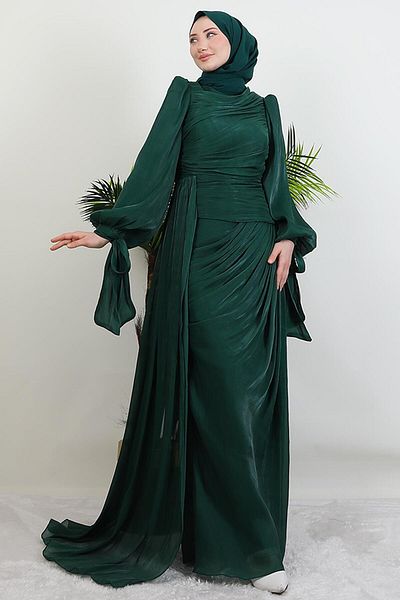 GİYZAMİLA Βραδινό φόρεμα Afra Silk, Σμαραγδένιο Χρώμα