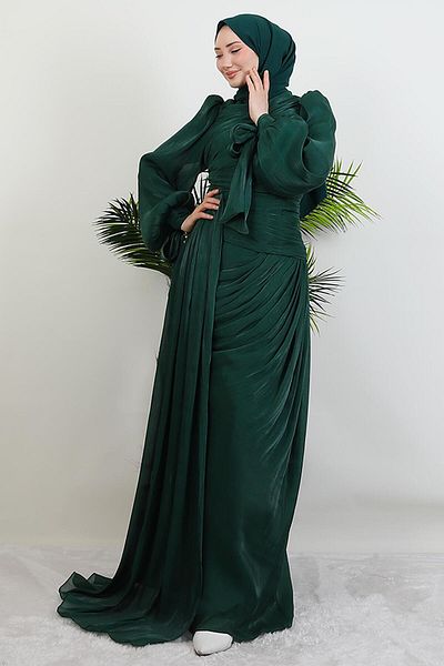GİYZAMİLA Βραδινό φόρεμα Afra Silk, Σμαραγδένιο Χρώμα