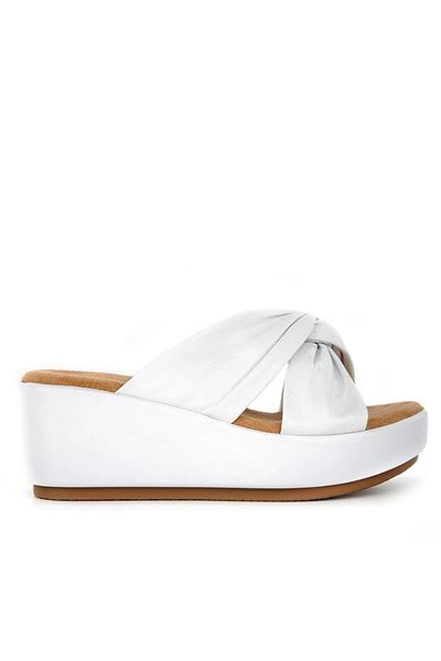 Muya A 3871047   New Season 2025 Genuine Leather Wedge Heeled White Women's Slippers