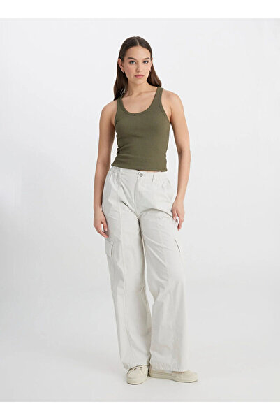 Lee Visok struk Široke ecru ženske pantalone LCAP002104-Cargo Non Denim panta...