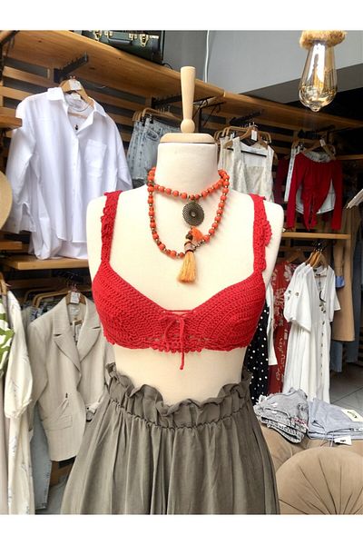 Gözde Tasarım Butik Women's Design Motif Crochet Handmade Knitted Bustier Bikini Bralet