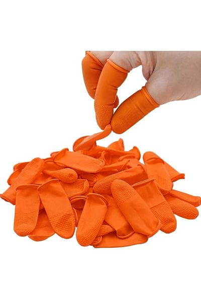 Hasyılmaz Anti-Static Latex Fingertip Gloves Orange 100 Pieces