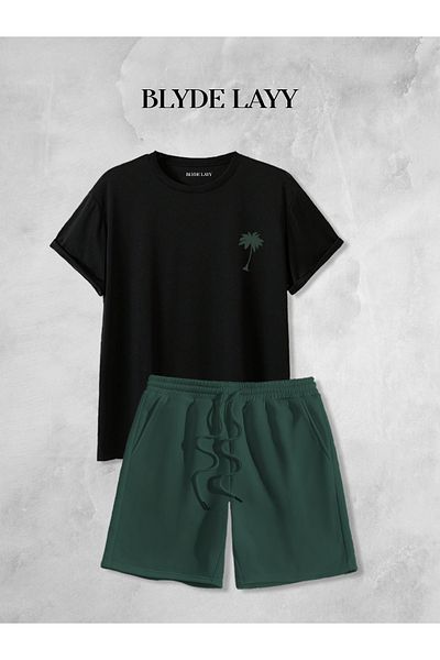 BLYDE LAYY Unisex Palm Printed Shorts-T-Shirt Set