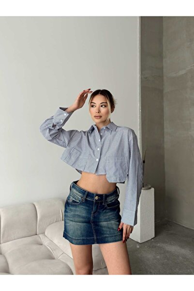 R&G RIMANERE GIOVANI Cămașă Crop Damă cu mânecă lungă în dungi - Model Trend