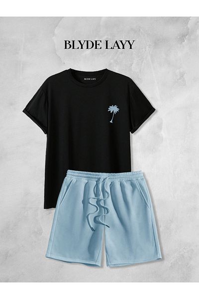 BLYDE LAYY Unisex Palm Printed Shorts-T-Shirt Set