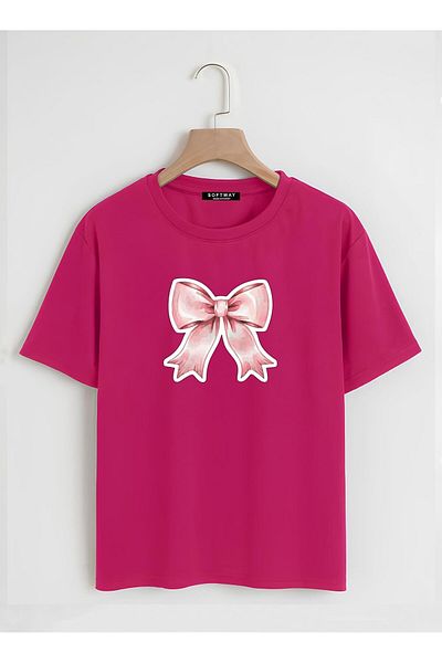 SOFTWAY Unisex Οργανικό Oversize Ροζ Ριμπόν Basic T-shirt - Φούξια